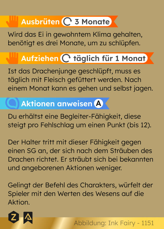 Zyronia PnP Spielkarte Drachenei 1151 Rückseite - Ink Fairy