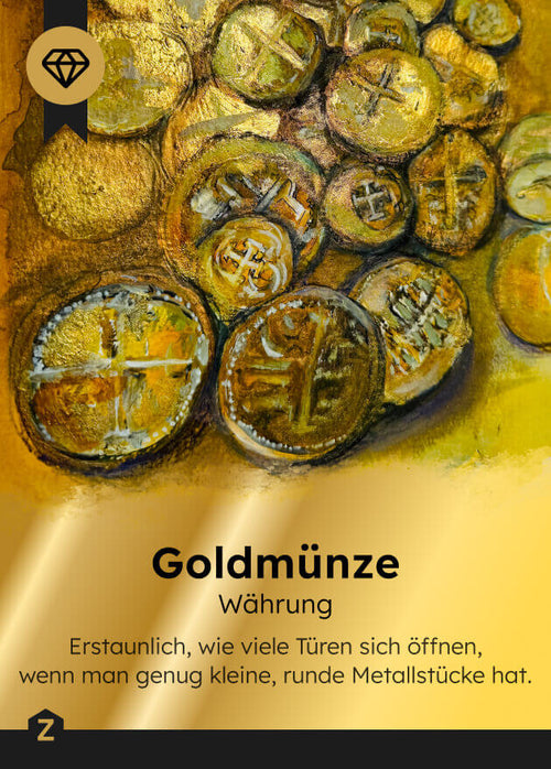 Zyronia PnP TabletopRPG Spielkarten Spielkarte Goldmünze 0200 Vorderseite - Künstlerin Beate Grasshoff